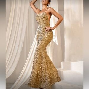 Elegant Gold Sequin Evening Gown